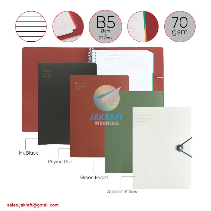 

BINDER NOTE TALI B5 JOYKO BN-101B5 ISI 26 RING BONUS DIVIDER & KERTAS