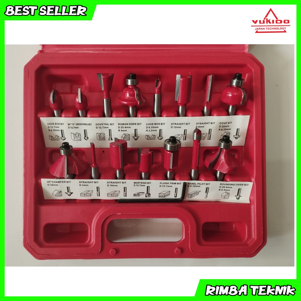 Isi 15 pcs mata trimmer set yukido aksesoris mesin profil kayu router bit set 6mm