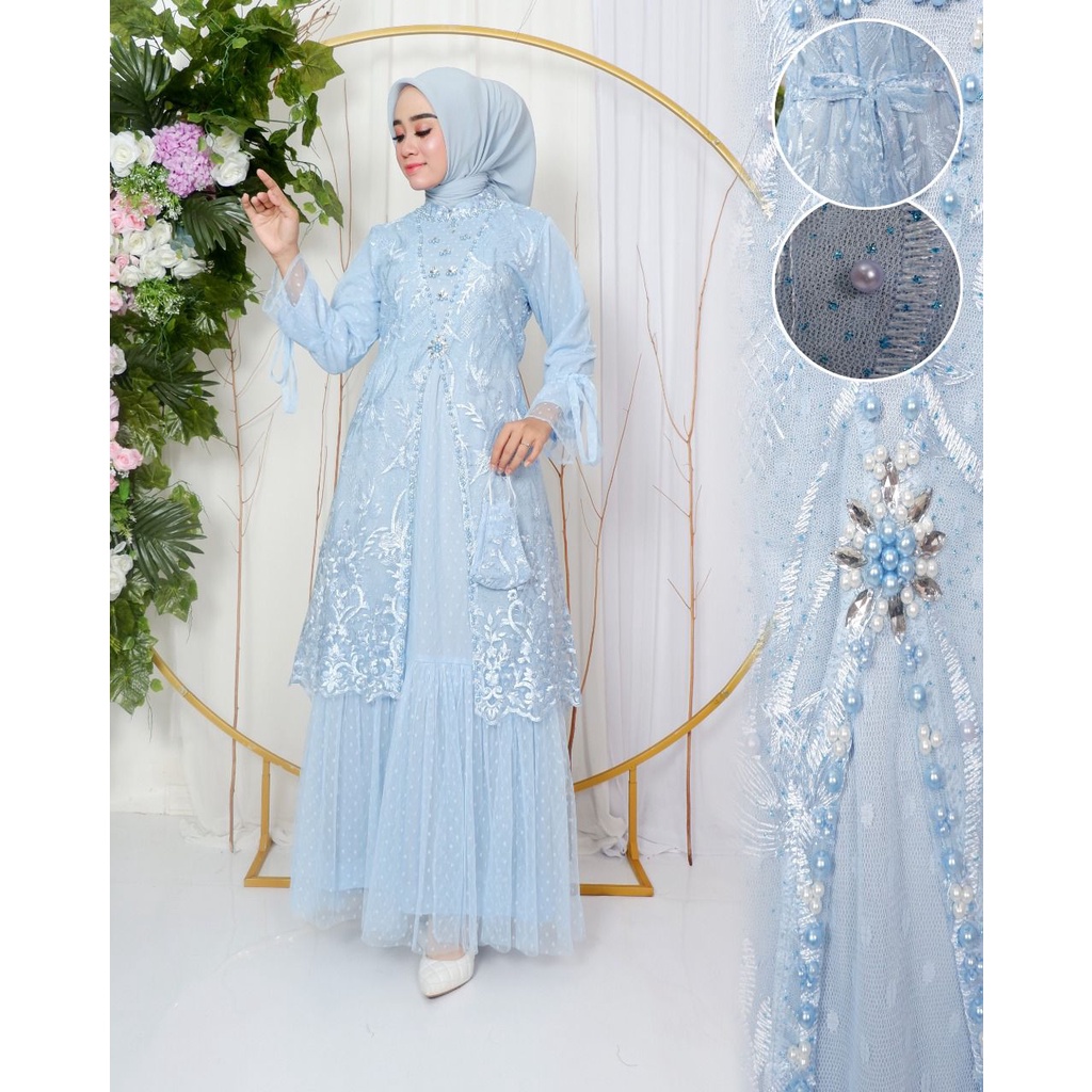 Permata Olshop / Gamis Kebaya Naima NK / Kebaya Gamis Modern Brukat Payet Premium / Gamis Modern / Gamis Pesta  Mewah