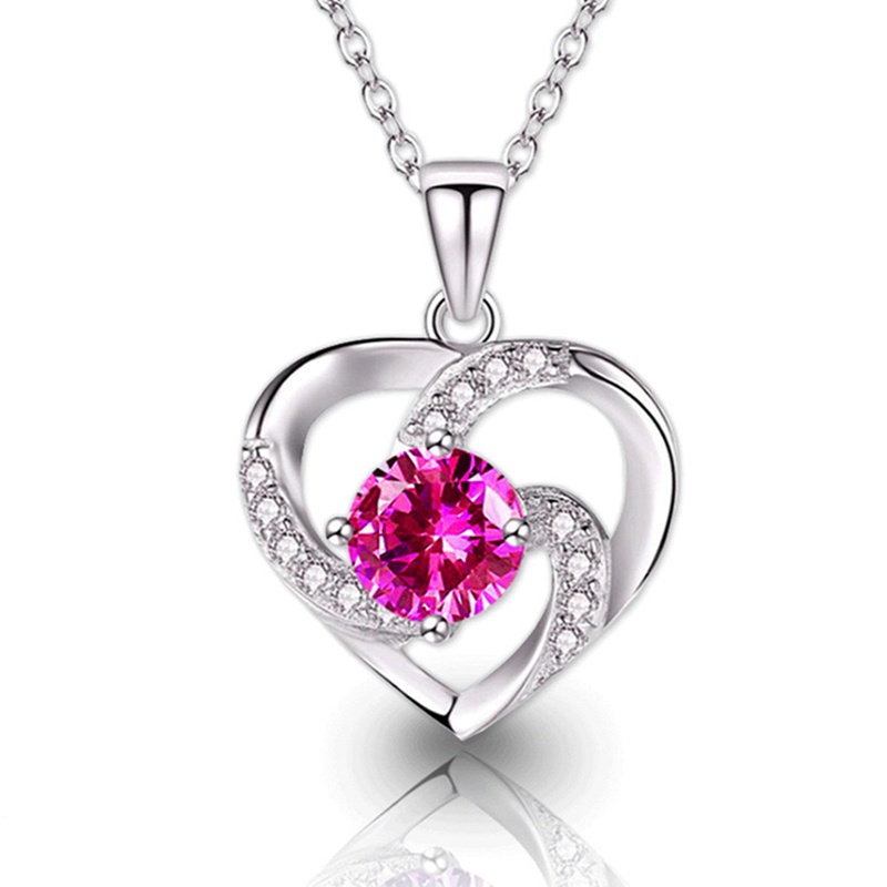 925 Perak Zirkon Kristal Hati Liontin Kalung Wanita Rantai Perhiasan Hadiah