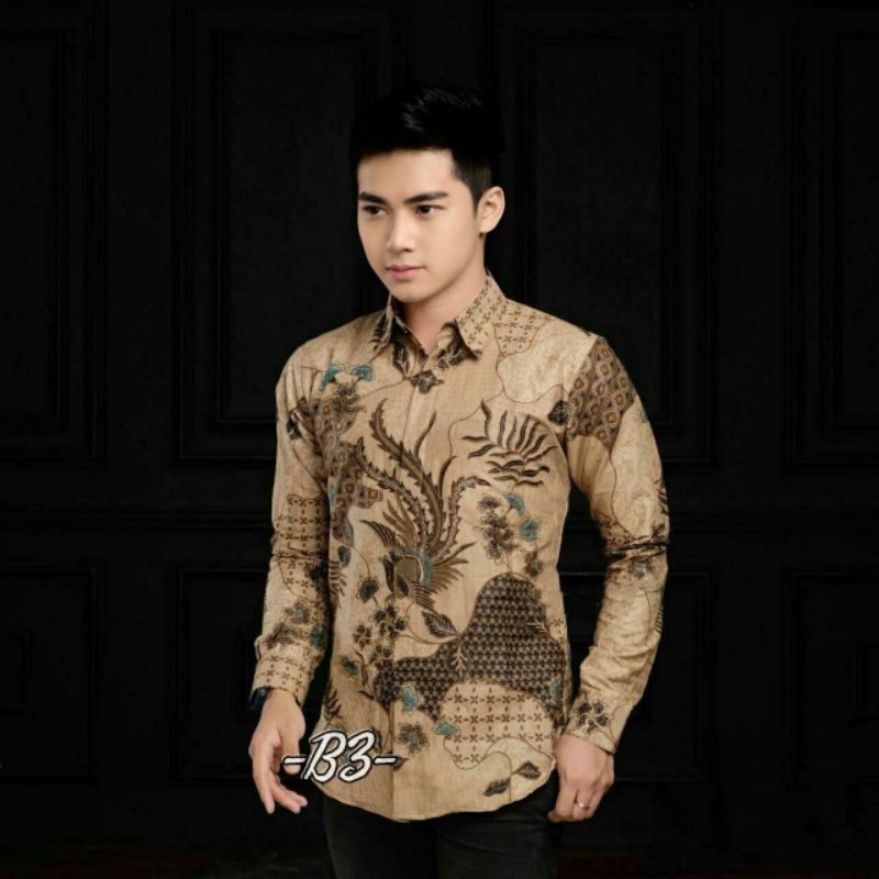 KEMEJA BATIK PRIA SIZE M L XL XXL  BSWART BatiK HRB026 Kenongo Hem Panjang Padi