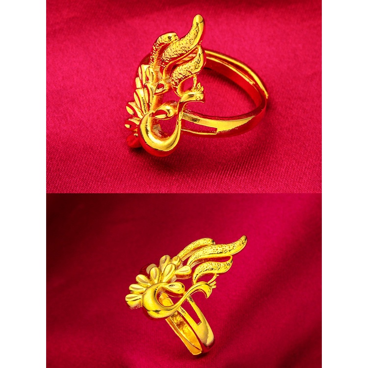 Goldkingdom Perhiasan Fashion Emas Asli Kadar 375Bangkok Aksesoris Ready Stock Cincin Merak Lady Sandblasted Adjustable Mewah Gas