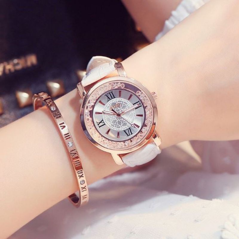 (Terima Cod)Jam Tangan Wanita Fashion ShSh Romawi Strap kulit(Dikirim Jakart)