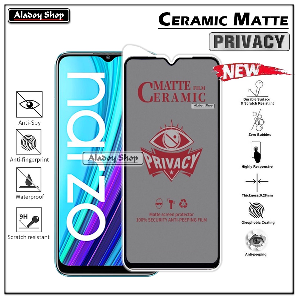 Tempered Glass Anti SPY Realme Narzo 30A Anti Gores Privacy + Tempered Glass kamera dan Skin Carbon