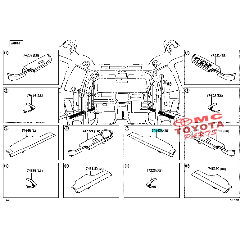 Cover Panel Assist Grip Pintu Depan Kanan Rush Terios All New 74645-BZ100-E0