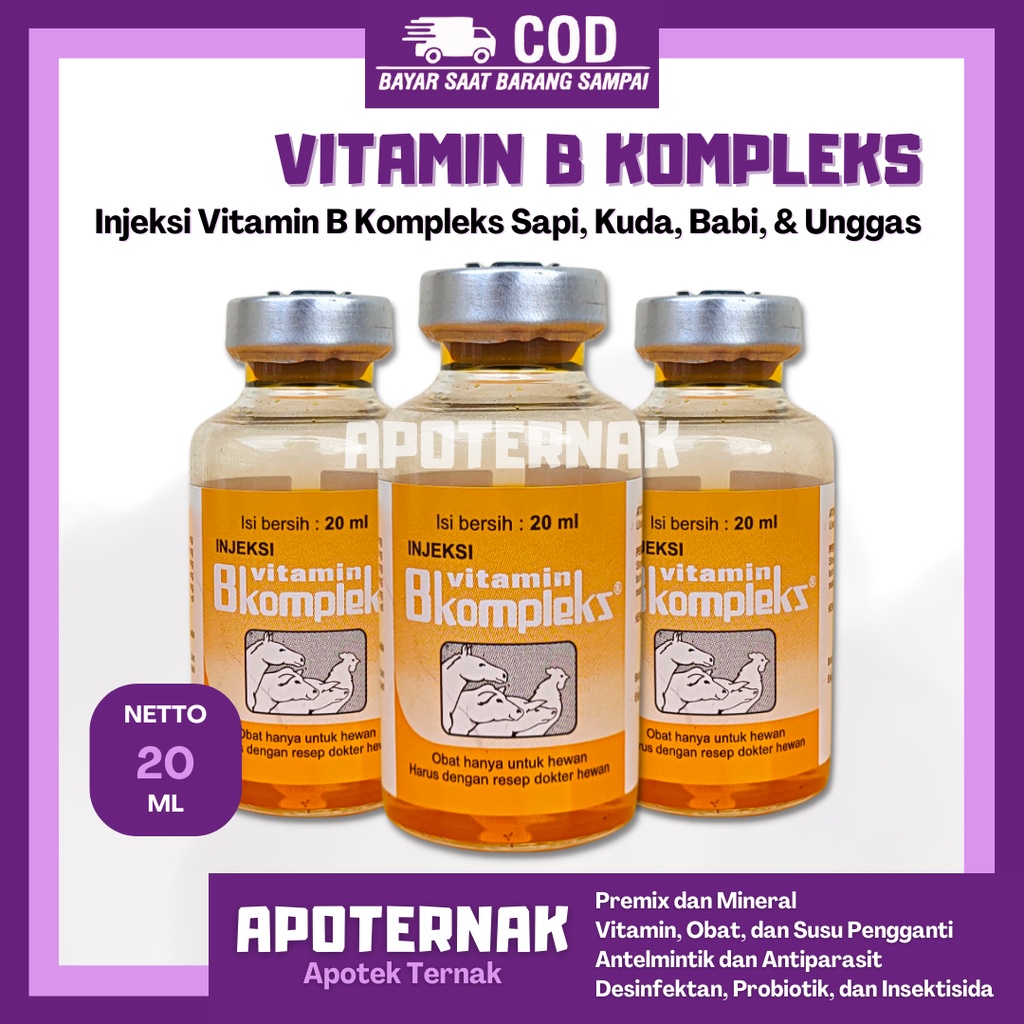 VITAMIN B KOMPLEKS 20 mL | Injeksi Vitamin B Kompleks Untuk Sapi, Kuda, Babi, dan Unggas | MEDION | Apoternak