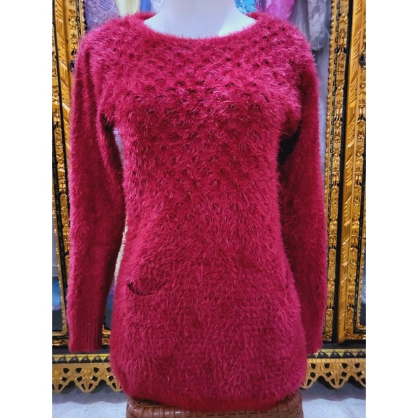 Tunik Fuzzy / Mini Dress Bulu Marun