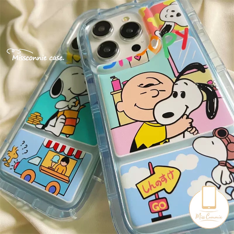 IPHONE Casing Ponsel Airbag Shockproof Bening Kompatibel Untuk Iphone11 14 13 12 Pro MAX XR 78 6 6S Plus X XS MAX Kartun Lucu Snoopy Transparan Lembut TPU Back Cover