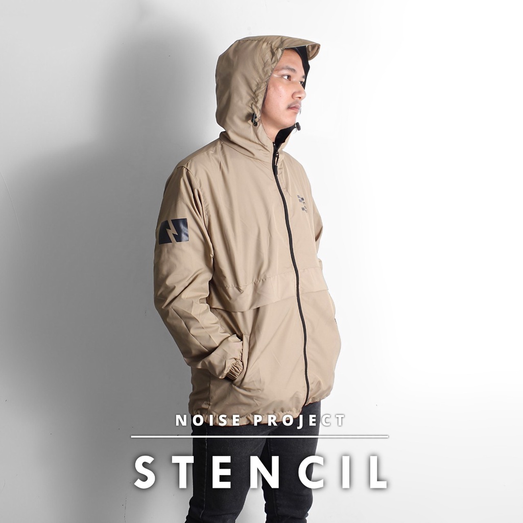 Cream Jaket Outdoor Stencil Jaket Pria Jaket Parasut Jaket Noise Project