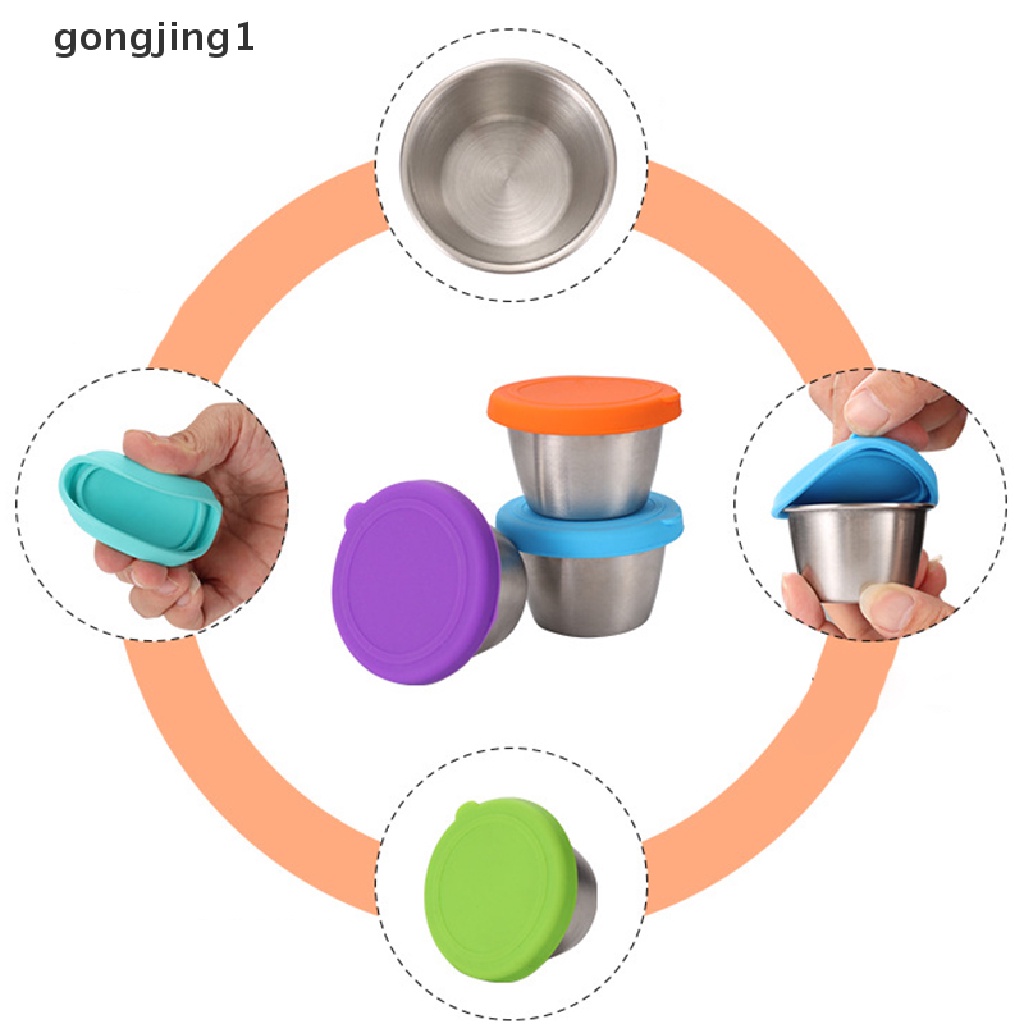 Ggg Stain Steel Dressing Container Wadah Saus Reusable Cangkir Bumbu Salad Dengan Tutup ID