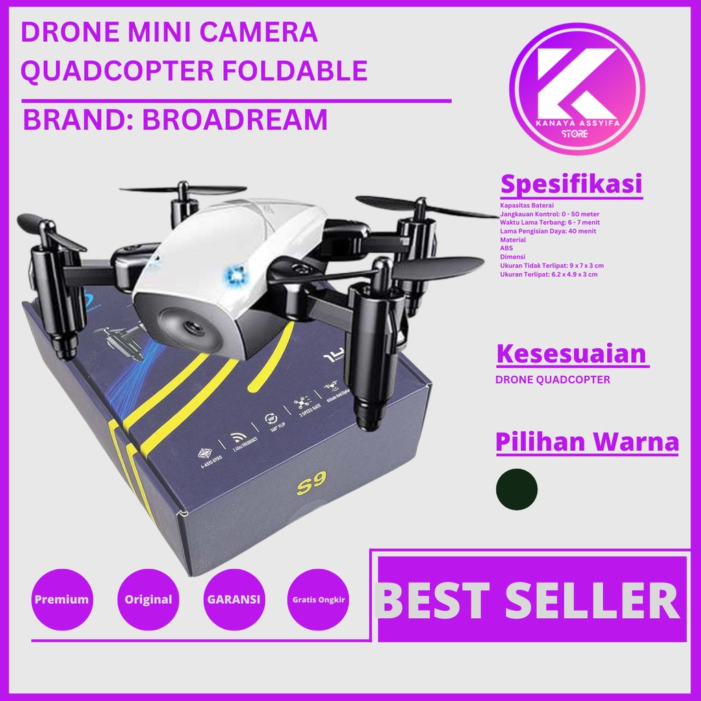 Bergaransi Broadream Quadcopter Drone Mini Pocket Foldable - S9
