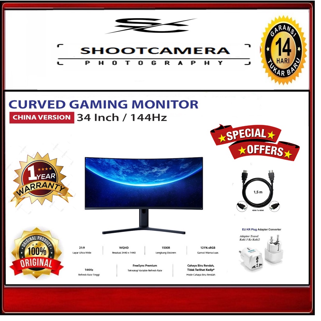 MONITOR GAMING 34 INCH 144HZ CURVED WQHD ORIGINAL LED