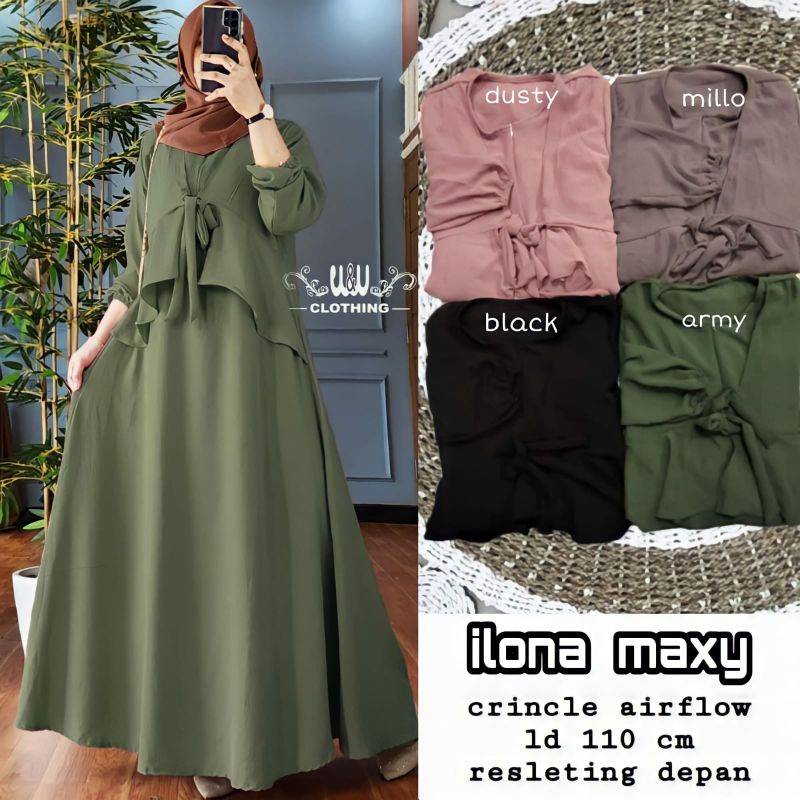 Ilona maxy maxidress dress gamis bahan crinkle air flow