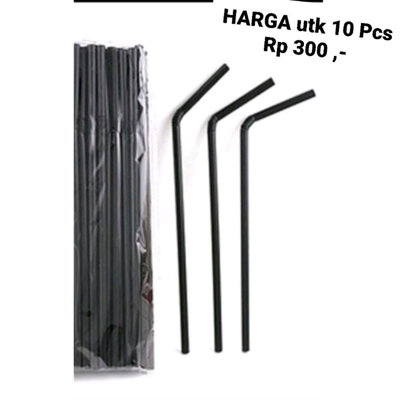 10 pcs Sedotan plastik tekuk bengkok Hitam 6mm/Sedotan Sendok Plastik es minuman 6 mm/Sedotan Plasti