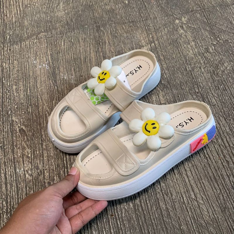 SANDAL WEDGES POLOS / BUNGA WANITA PREMIUM IMPORT KARET 029