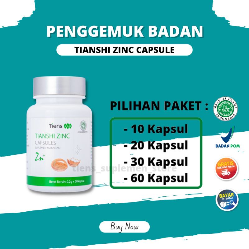 Penggemuk badan tiens alami zinc kapsul paket eceran ampuh naikkan berat badan