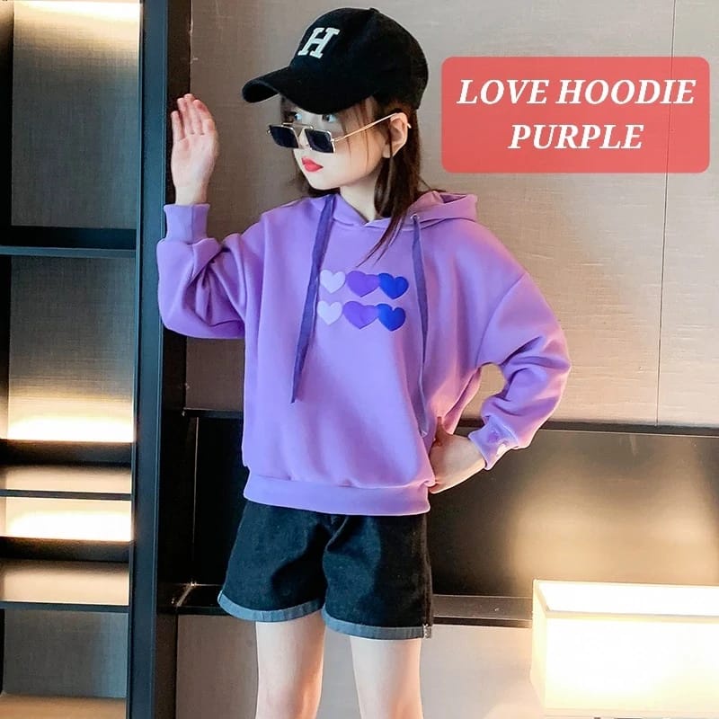 LOVE HOODIE TOP BAJU ATASAN SWETER SWEATER ANAK REMAJA PEREMPUAN FASHION KOREA IMPORT CEWEK