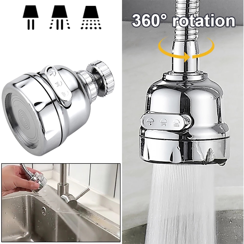 360 ° Rotating Kitchen Sink Faucet Spray Adjustable Three Gear Booster Splash Proof Faucet Aksesoris Aerator Aerator Rumah Tangga Umum