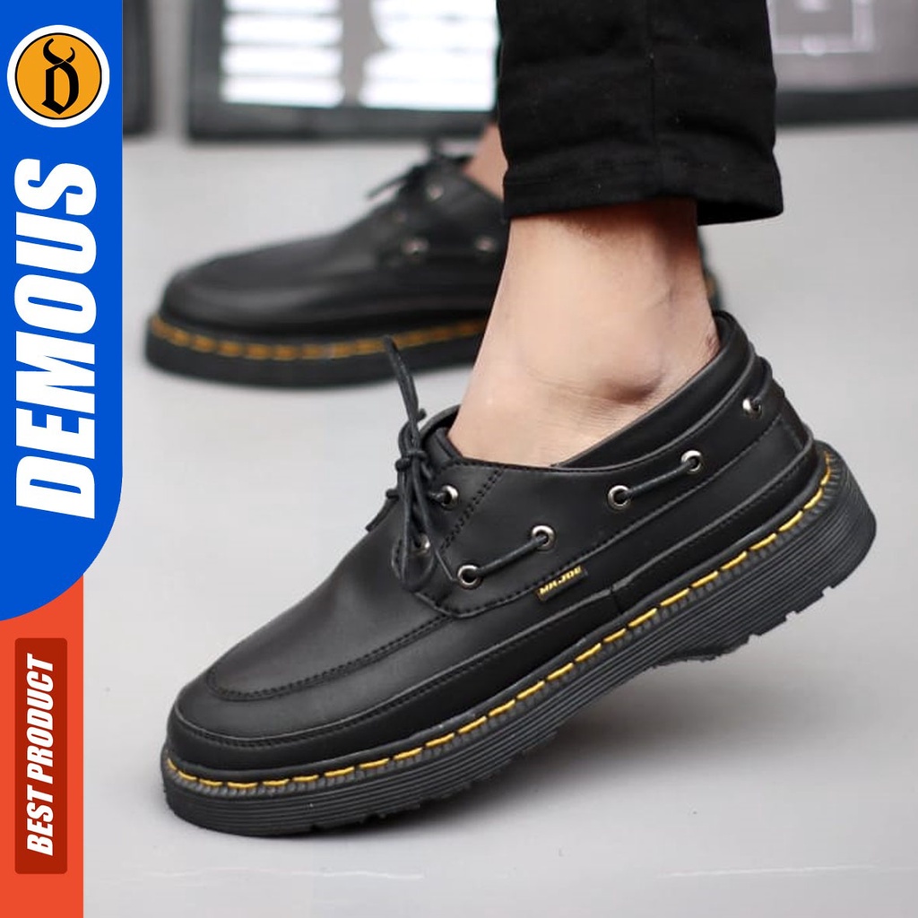 DEMOUS Winter - Sepatu Formal Docmart Pantofel Low Boots Casual Kerja Pria Hitam