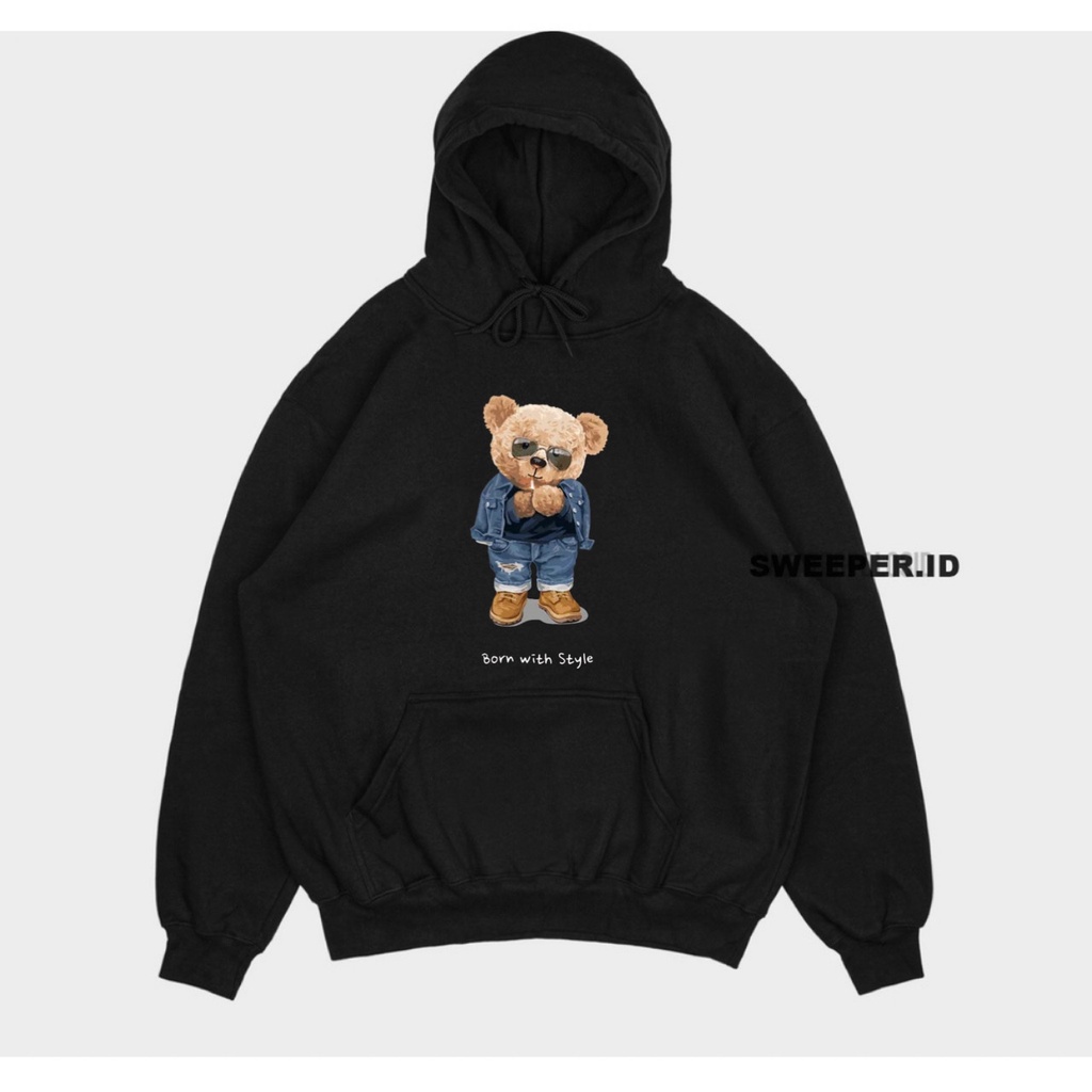 SWEATER HOODIE BORN WITH STYLE TEDDY BEAR 3D BAHAN FLEECE PRINTING