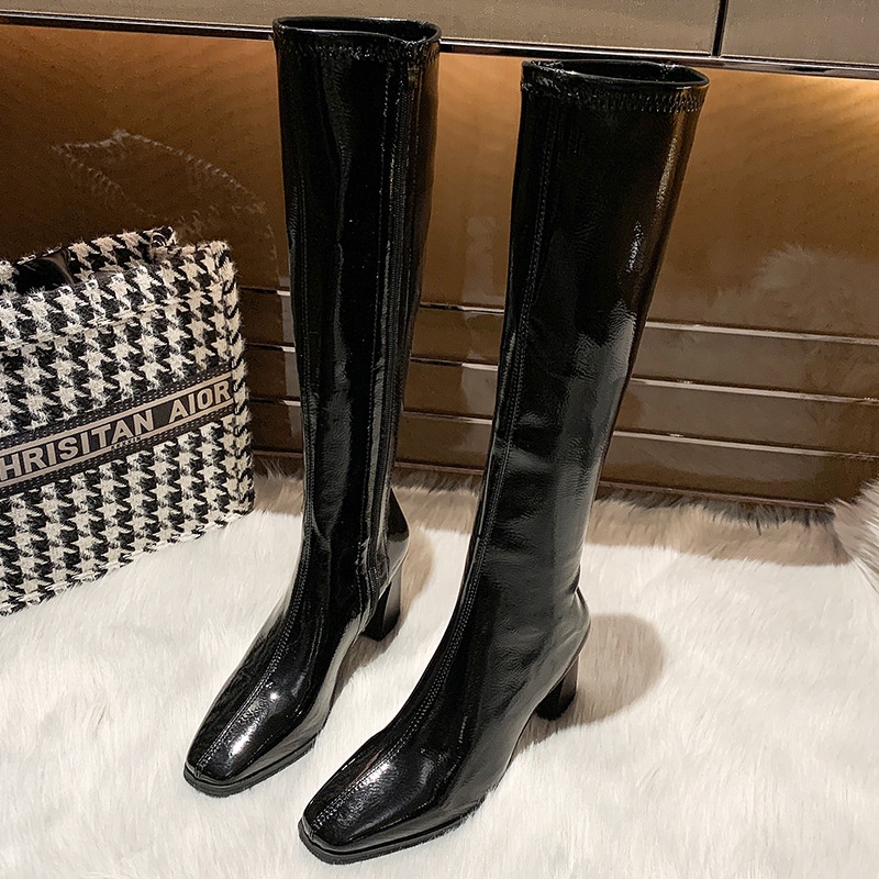 RYS - High Glossy Sepatu Boots Hak Tinggi Wanita Fashion Pesta / Jalan Jalan - Ori Import