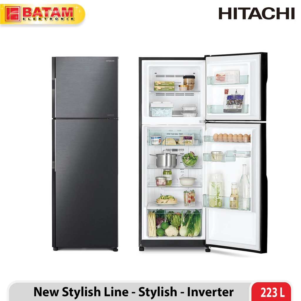 HITACHI Kulkas 2 Pintu Invertter R-H24PGD7 BBK Brilliant Black (223 Liter)