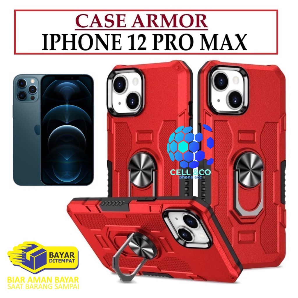 Case Armor IPHONE 12 PRO MAX Iring Cincin Magnetic Kesing Hp Protect kamera Premium Hard Case Standing Robot Pelindung Kamera