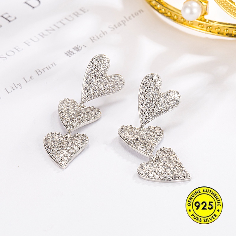 High-end Berlian Imitasi Panjang Cinta Hati Anting-Anting Wanita Anting-Anting Mewah Ringan U1432