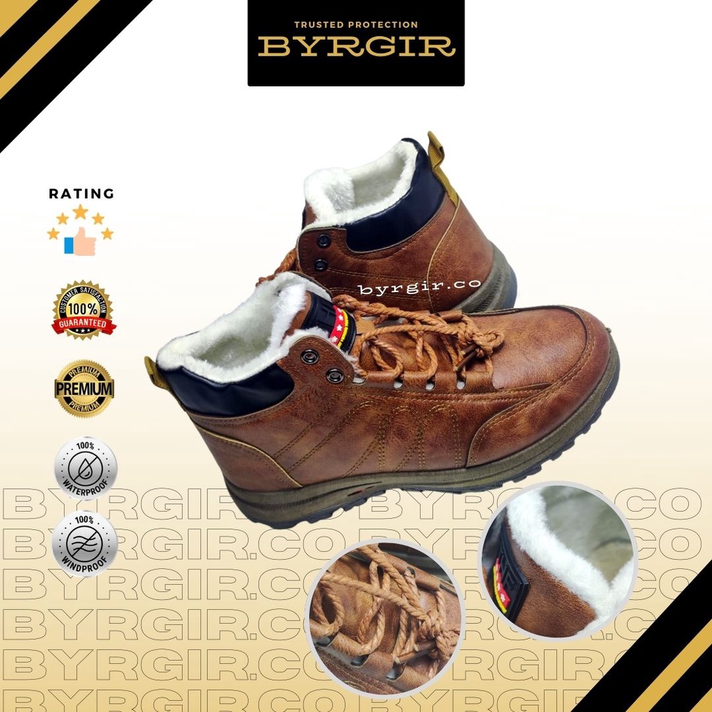 BYRGIR Sepatu Casual Pria Kulit Sneaker Trekking Sport Fashion Safety Boots Kerja Keren