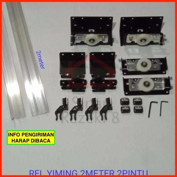 Set Rel Yiming 2 Meter + Roda 2 Pintu Lemari Sliding Pakaian Geser
