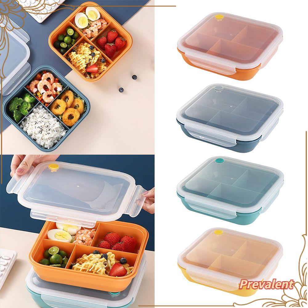 Preva Lunch Box Portable Persegi Panjang Grid Dengan Sendok Wadah Makanan