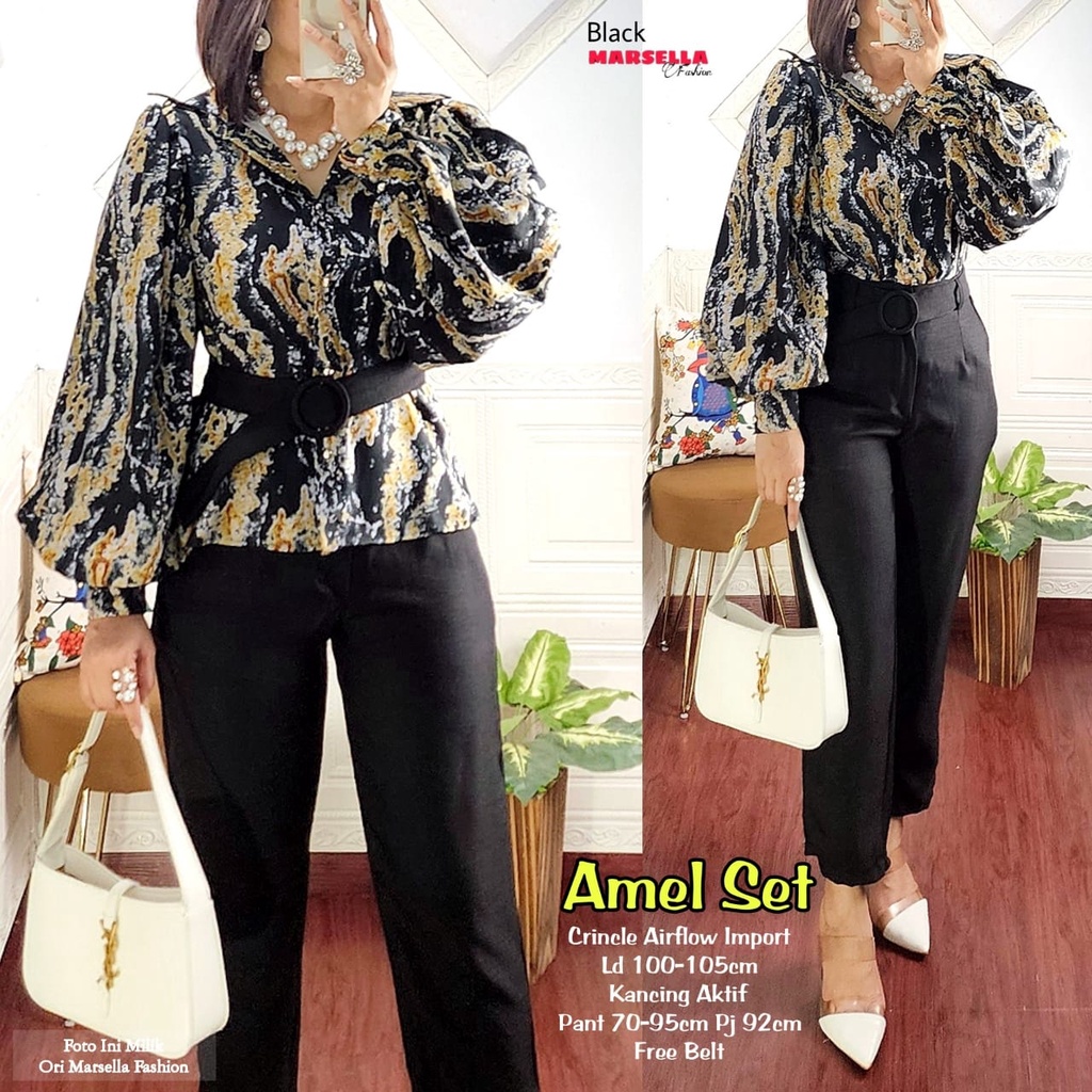 AMEL SET/SETELAN WANITA CASUAL/ONE SET BLOUSE CELANA PANJANG/SETCEL BAJU CASUAL BAHAN CRINKLE AIRFLO