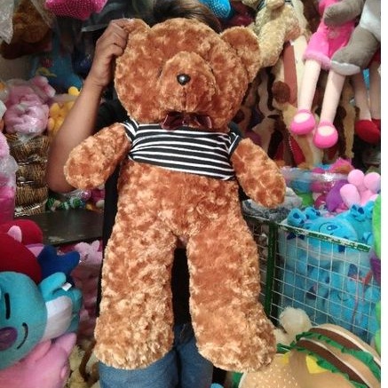 BONEKA BERUANG TEDDY BEAR KAOS BEAN BAHAN SNAIL KREM COKLAT XL JUMBO BESAR MAINAN