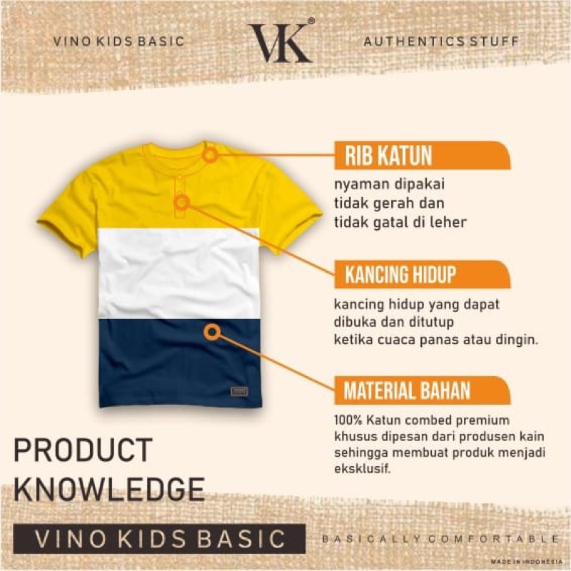 Kaos Anak Laki Laki sampai Remaja Lengan Pendek Vino Kids Bahan Kombed 24S usia 9 hingga 18 Tahun