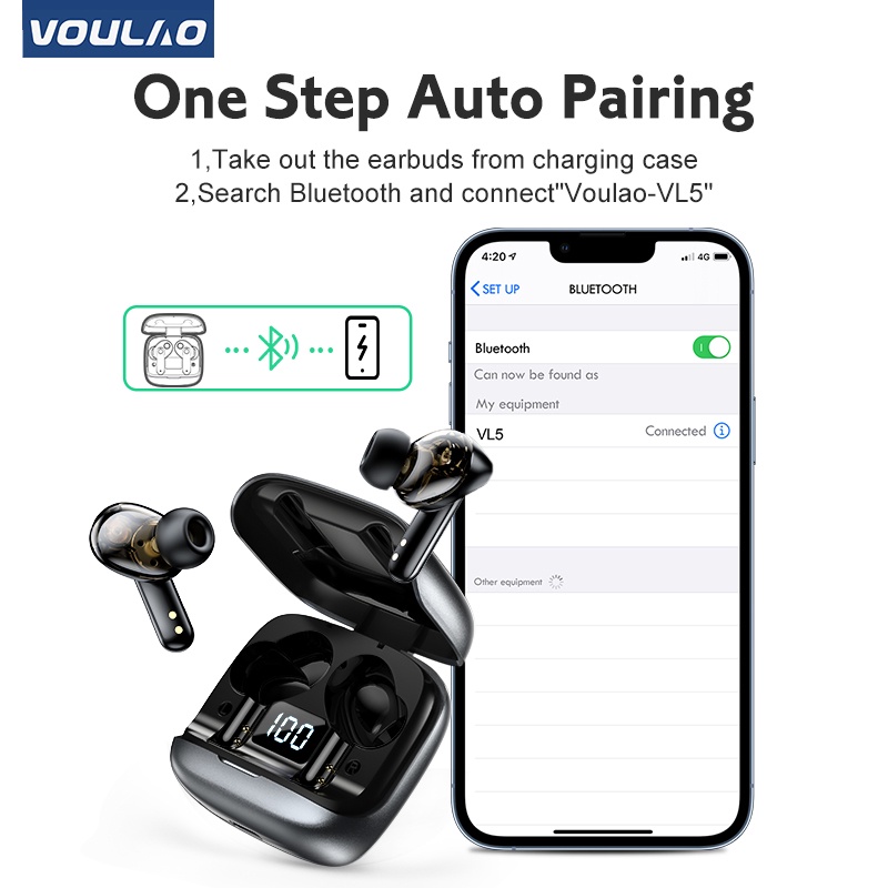 VOULAO VL5 TWS Earphone headset bluetooth 5.3 Wireless Gaming Earbuds Latensi rendah Mendukung Android/IOS With Microphone HIFI Stereo