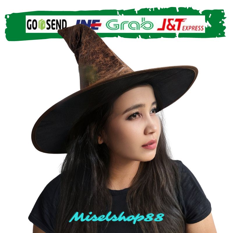 topi nenek sihir coklat premium motif kulit