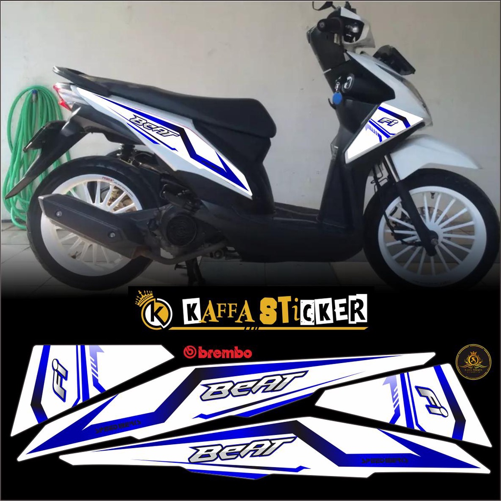STRIPING BEAT FI VARIASI RACING PUTIH LIST BIRU