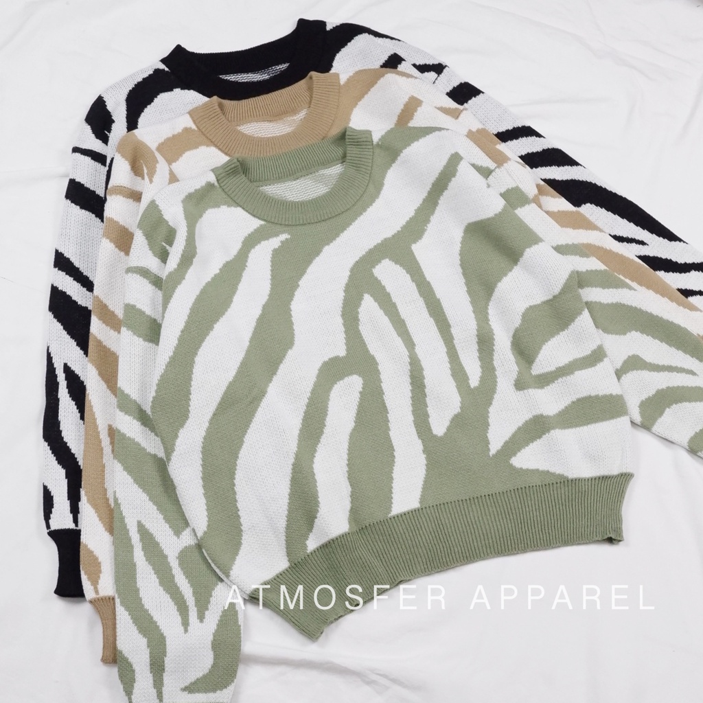 Arabelle Sweater Rajut Wanita Zebra Crop / CREW NECK ZEBRA / SWEATER RAJUT PREMIUM / BAJU RAJUT / AT