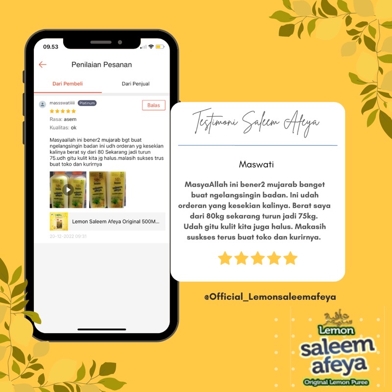 

AKEH LEMON SALEEM AFEYA ORINAL 250ML/ SARI LEMON MURNI/ UNTUK DIET
