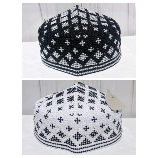 Peci Pakistan Full Bordir Hitam putih