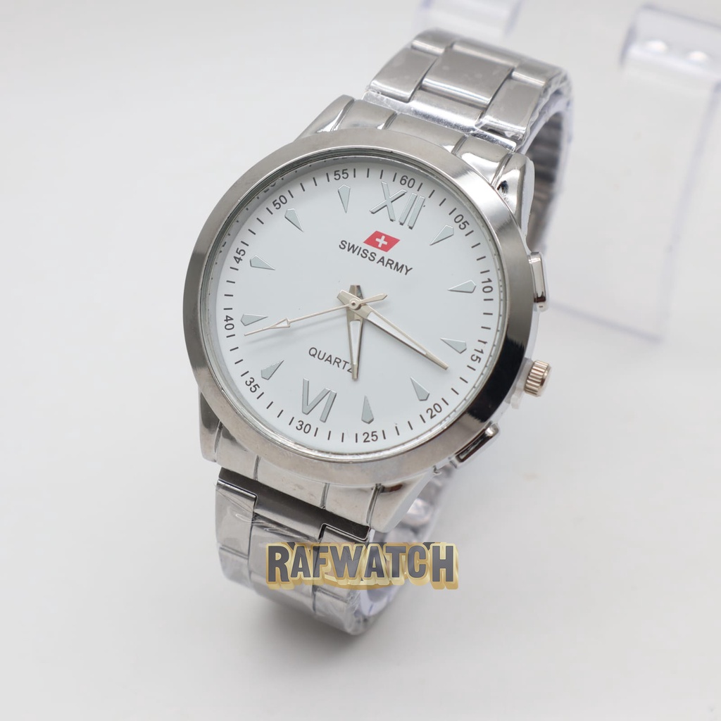 Jam Tangan Pasangan Pria Wanita Analog Casual Rantai Stainless Hitam Silver RPA1