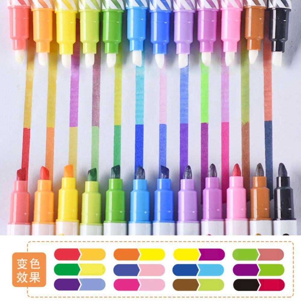 PINEAPPLE Nanas 12warna /Set Spidol Neon Alat Tulis Pena Cat Ajaib Berubah Warna Stabilo Pen Set