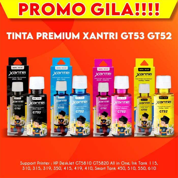 Tinta Compatible GT51 GT52 refill Botol cartridge Printer HP 685 21 22 46 60 74 75 680 682 678 802 803 46 933 932 Setara Original ASLI Support Printer 1115 1112 2135 3635 4675 2335 2336 2337 2676 2775 2776 1000 1010 1050 2050 2000 2010 k209A 3050 1515