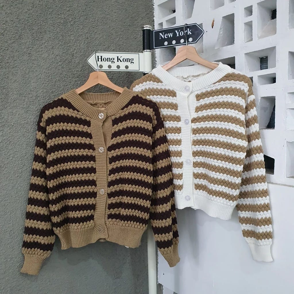 Popcorn Outer l Cardigan Rajut Blaster Two Tone Color Premium Wanita Fit To L Besar