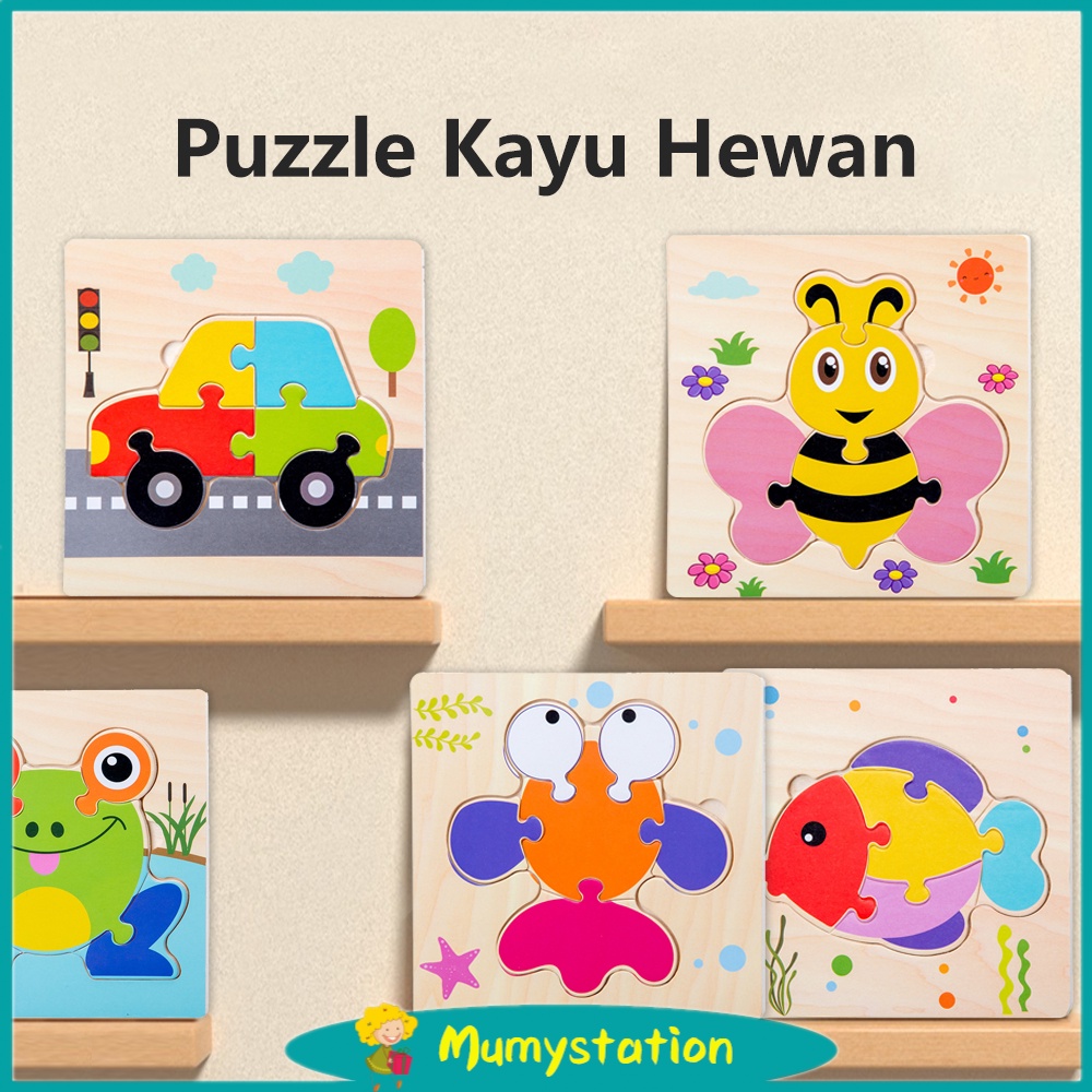 Mumystation 15CM Simple jigsaw puzzle kayu hewan lucu