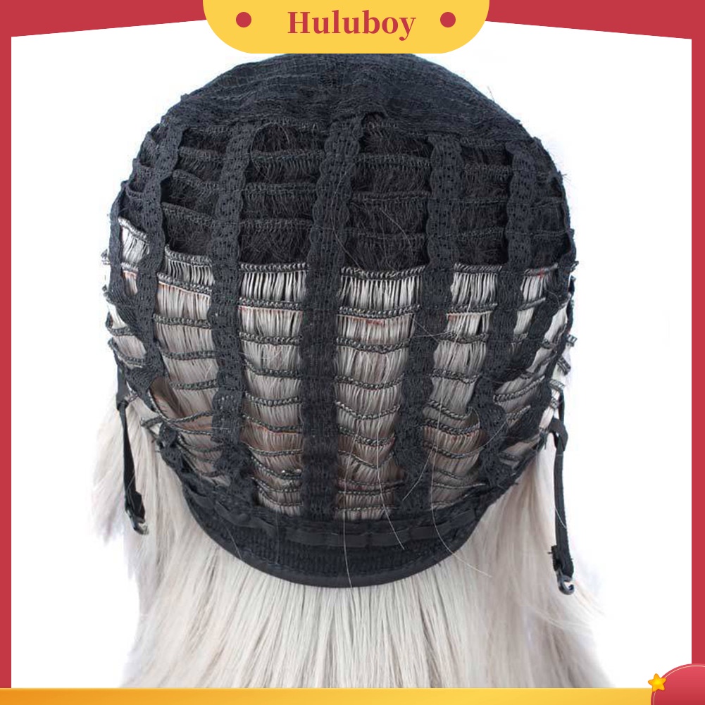 Wig Rambut Sintetis Model Lurus Warna Gradasi Hitam Putih Tahan Panas Untuk Wanita