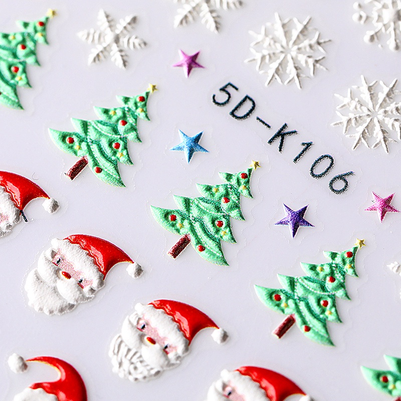 Stiker Kuku Motif Hati Merah Snowflake Santa Claus Natal 5D Untuk Dekorasi Nail Art