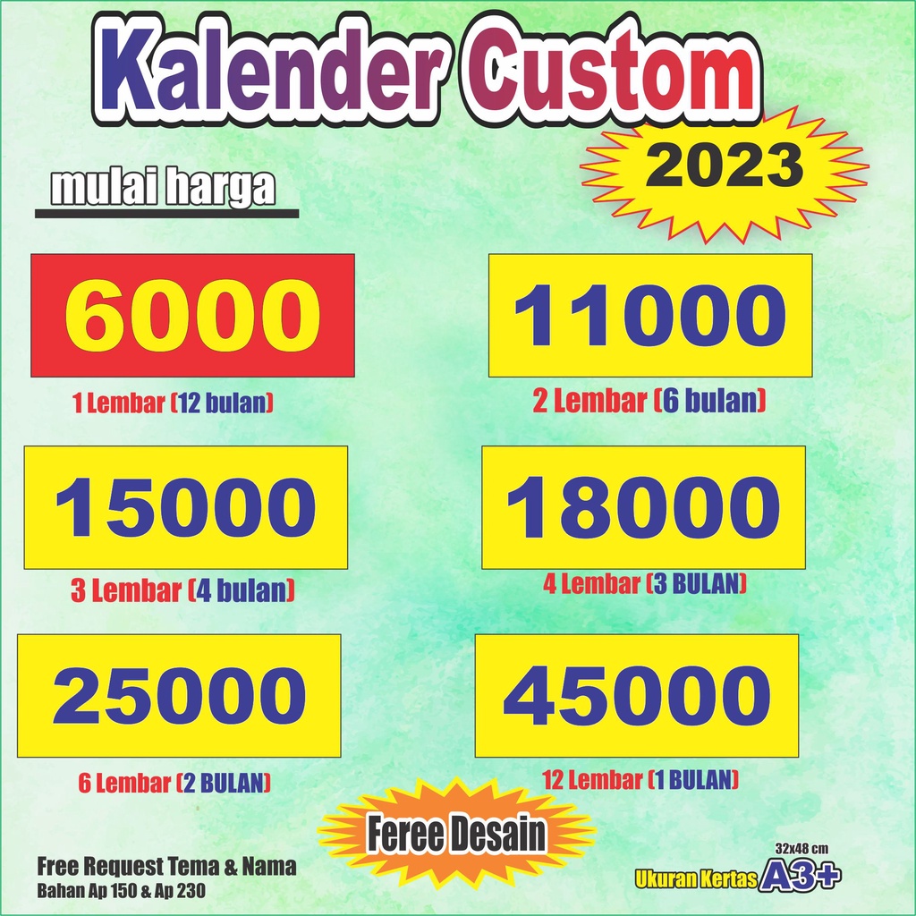 

KALENDER DINDING EKSKLUSIF 2023 CUSTOM BEBAS PILIH TEMA DAN FREE NAMA DAPATKAN PROMO