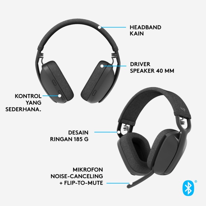 Headset Logitech Zone Vibe 100 Wireless Bluetooth With NoiseCancelling