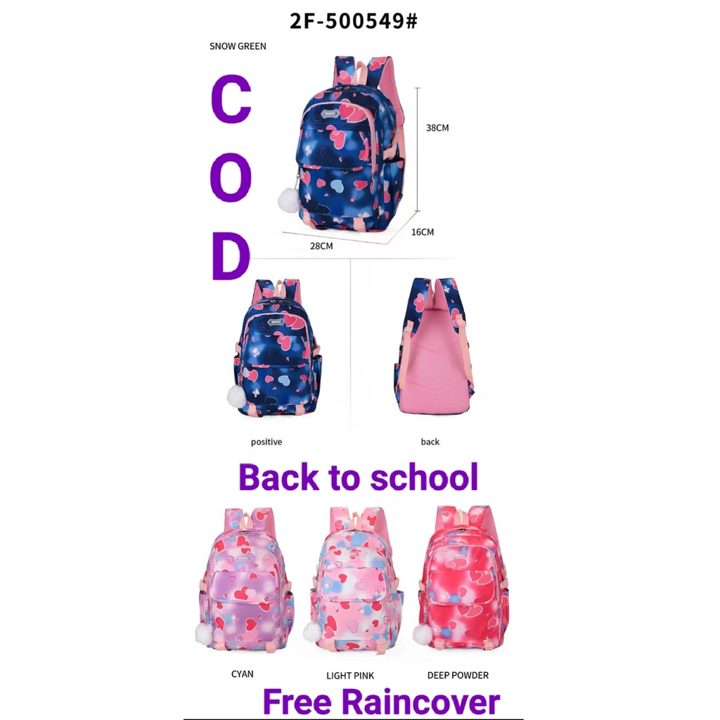 Tas Ransel Anak Sekolah Perempuan Fortune 3F 500551  Biru Raincover